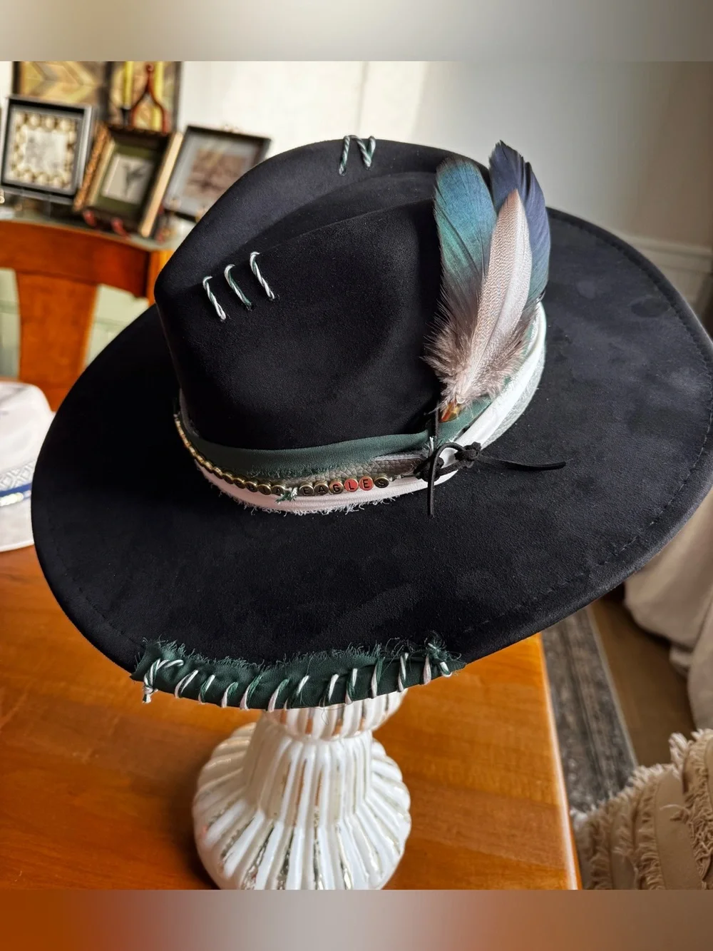 Hand Crafted Philadelphia Eagles Embellished Wide-Brim Vegan Suede Festival Hat